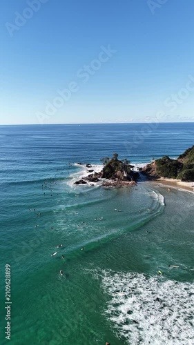 Byron Bay Surfers Aerial Video Wategos Beach Australia 4k