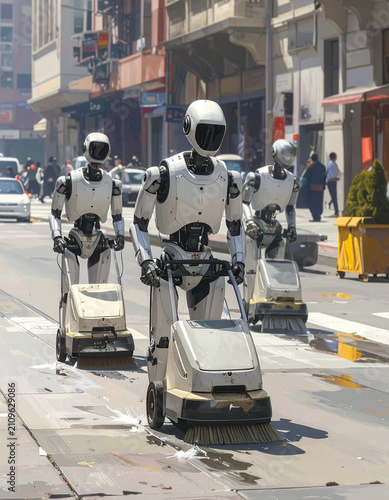 Robots cleaning street