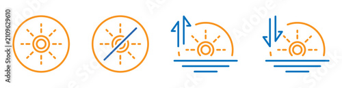 фотографія Flat icons of rising and setting sun, absence of sun, time of day icon set, line