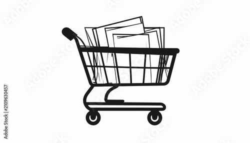 фотографія Shopping Cart with Paper Stacks.