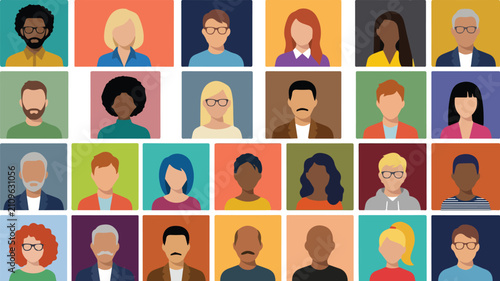 Set of diverse user avatar profile pictures flat vector illustration