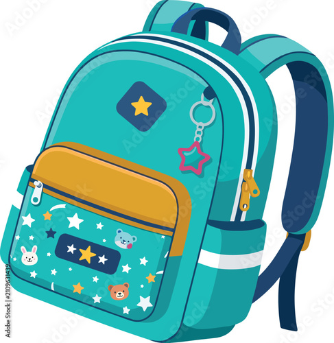 Cute teal school backpack with star pattern for children backpack children