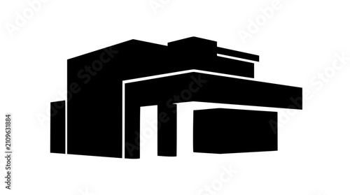 Minimalist black silhouette of a modern house architecture icon
