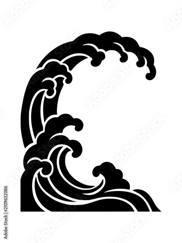 Stylized Breaking Ocean Wave Japanese Art Silhouette Stencil