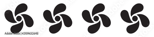 Φωτογραφία Four rotating fan blade icons with curved shapes on transparent grid background