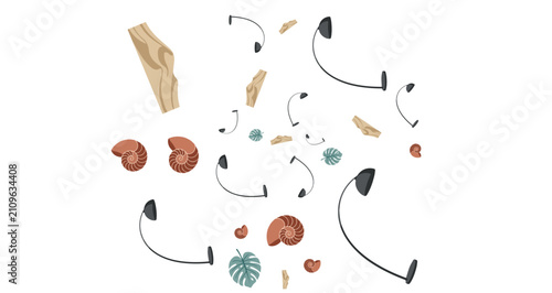 Foto Abstract decorative elements with shells leaves and brain shapes in soft earthy