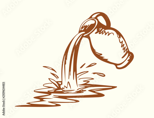 Vector drawing. Water is pouring from a jug
