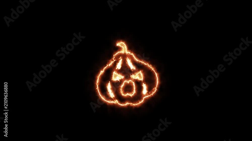 Glowing Neon Halloween Pumpkin Ghost Face Animation on Black Background in 4K
