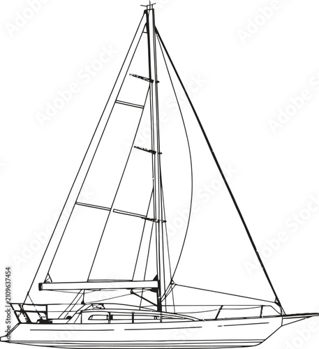 Minimalist boat line art illustration for nautical design.