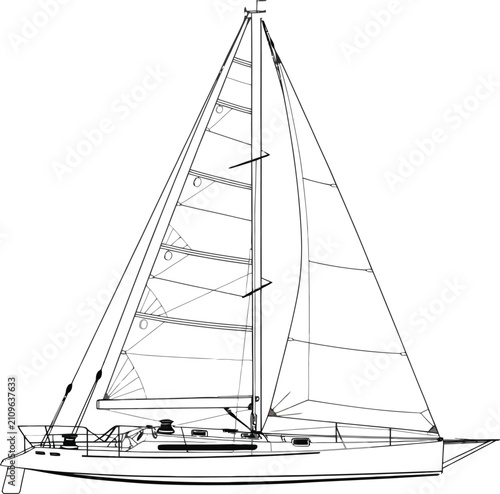 Minimalist vector illustration of a luxury sailboat.