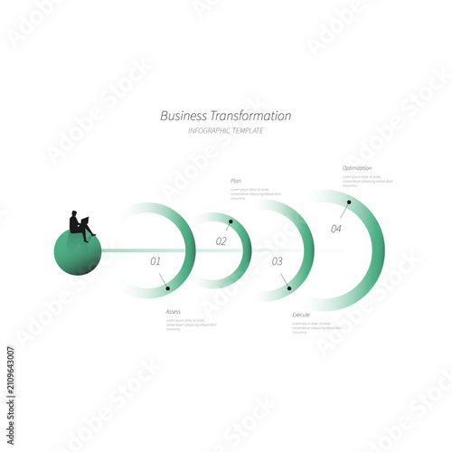 Business Transformation Infographic Template with 4 Steps Process Diagram for Presentation