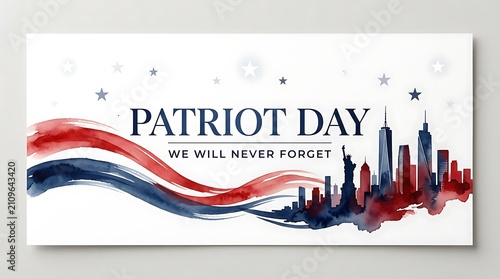 Patriot Day 9-11 Memorial Banner with Watercolor NYC Skyline