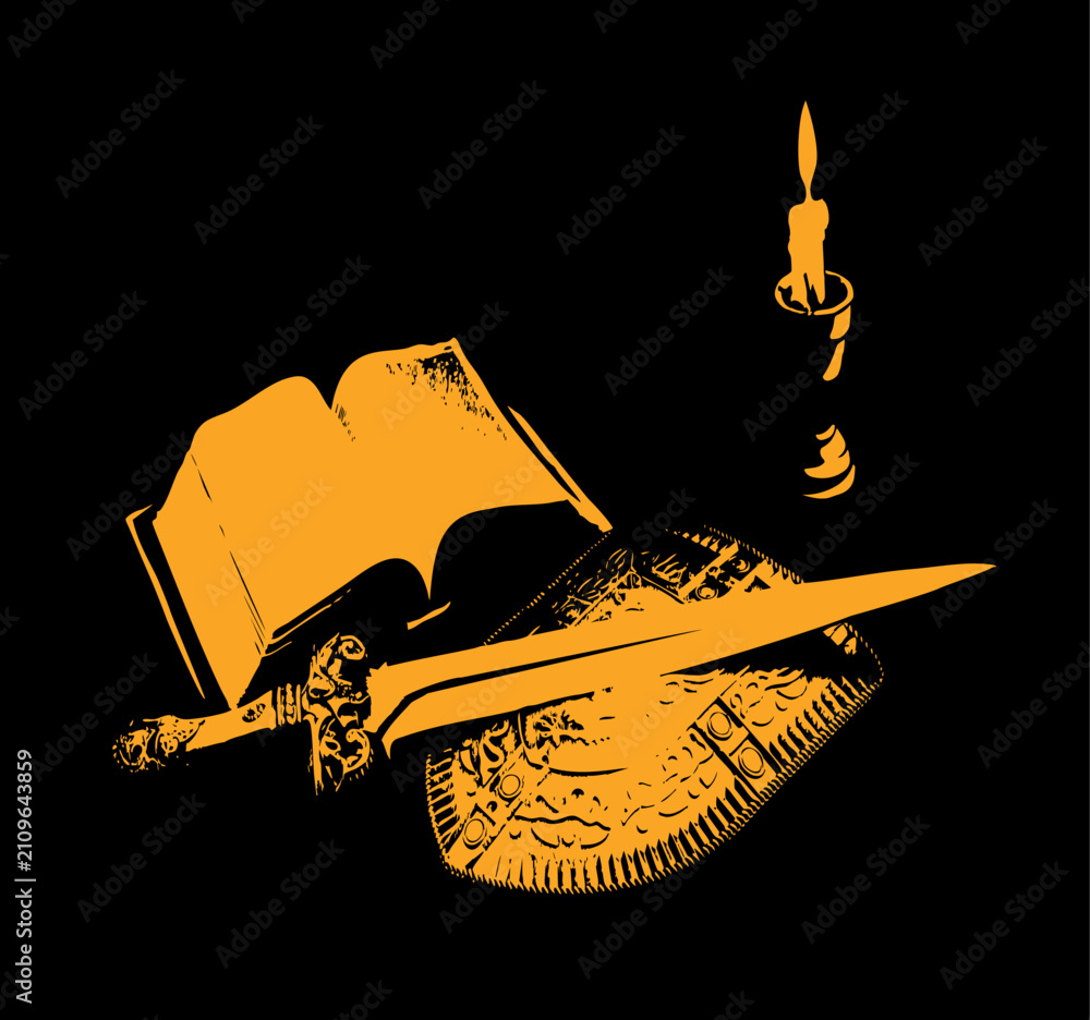 Fototapeta premium Sword and shield. Vector drawing
