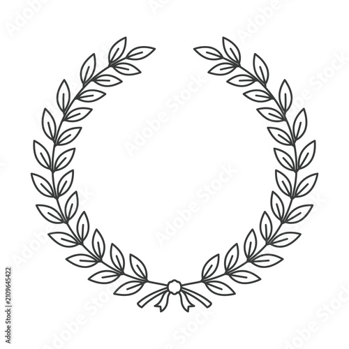 Gray laurel wreath outline icon circular frame vector illustration