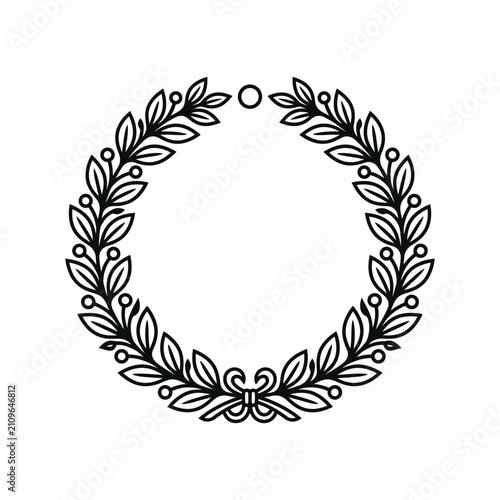 Black wreath outline icon circular frame border vector illustration