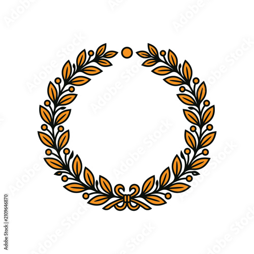 Ornate gold wreath circle icon decorative frame border vector illustration