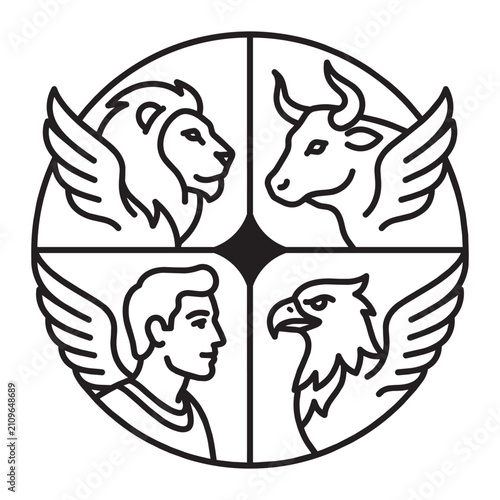 Foto Four Evangelist symbols representing the Tetramorph with winged heads of a man l