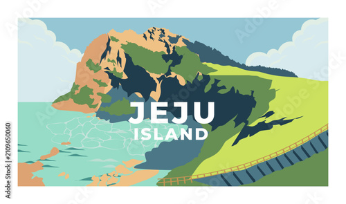 Jeju island vector flat illustration
