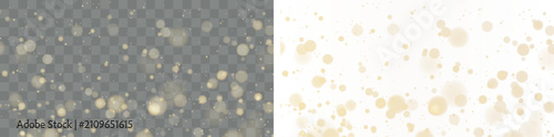 Golden Bokeh Lights Overlay With Soft Glowing Circles And Scattered Sparkles On Transparent Background, Vector Illustration