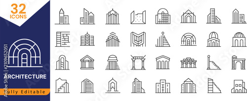 Architecture building icons set Linear construction symbols for real estate design projects