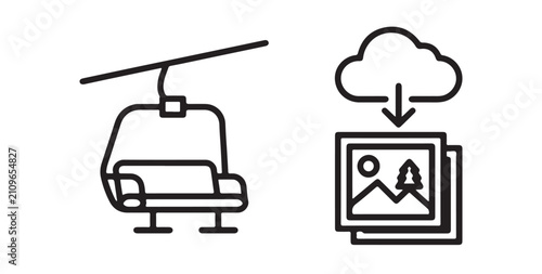 Print Ski Chairlift and Cloud Photo Download Line Icon Set – Winter Sport Technology Vector Outline Illustration