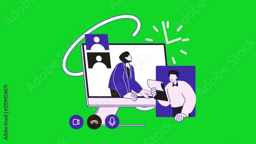 Man and Woman in Window UI Vector Animation Green Screen | Video Call Interface Motion Graphics 