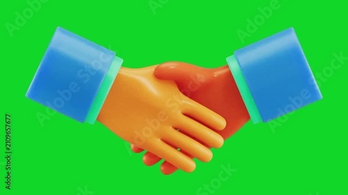 3D Cartoon Handshake Animation Green Screen | Business Partnership Motion Graphics 4K