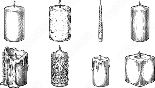 Cuadro en lienzo A vintage engraving collection of Halloween candles in various forms during a da