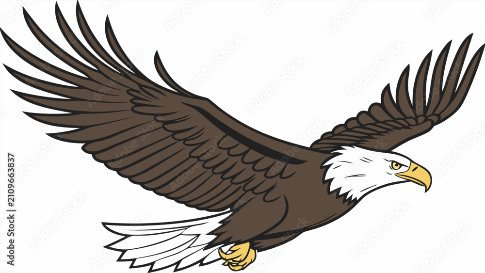 Fototapeta premium Bald eagle in flight showcasing powerful wingspan and realistic bird of prey features.