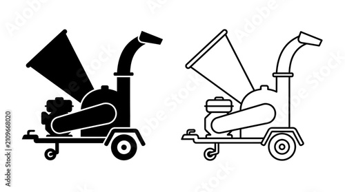 Fotografía Wood chipper line art black and white illustration of forestry equipment