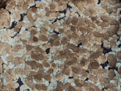 freshly baked crumble topping on a warm and inviting baking surface close-up perspective 