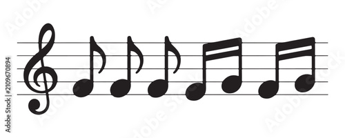 Bild auf Leinwand Musical notes on staff with treble clef and beamed notes showing rhythm for music notation