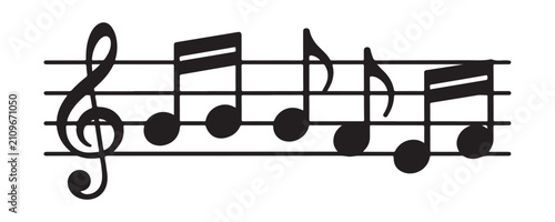 Bild auf Leinwand Musical notes on staff with treble clef and beamed notes showing rhythm and melody for music