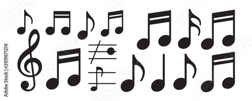 Fotografie Music note icons set including treble clef eighth sixteenth and quarter notes on gray background
