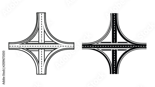Foto Cloverleaf interchange road junction icon set, highway intersection top view, ve