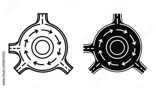Фотография Roundabout traffic icons, vector illustration of circular road intersection with