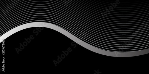 3D black white techno abstract background overlap layer on dark space with silver wave lines decoration. Modern graphic design element stripes style concept for web, flyer, card or brochure cover