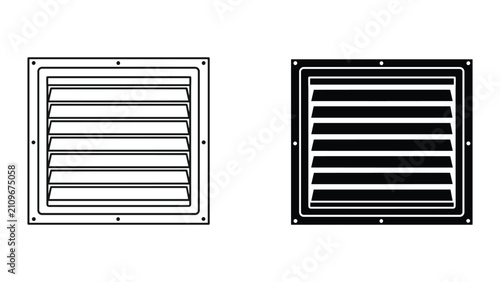 Ventilation grille icon set, air vent cover, louvered wall vent, square ventilation duct, vector illustration