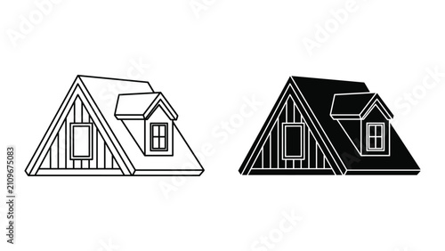 Fotografie Aframe house roof with dormer window, architectural element, vector illustration