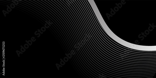 3D black white techno abstract background overlap layer on dark space with silver wave lines decoration. Modern graphic design element stripes style concept for web, flyer, card or brochure cover