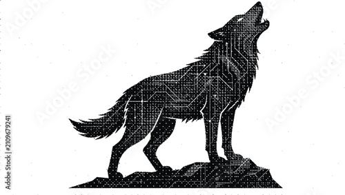 Billede på lærred A powerful distressed grunge wolf howling silhouette vector illustration, perfect for wild nature and wildlife-themed graphic designs