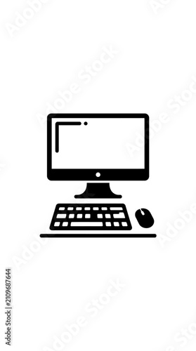 Computer Desktop Icon - Modern PC with Keyboard and Mouse