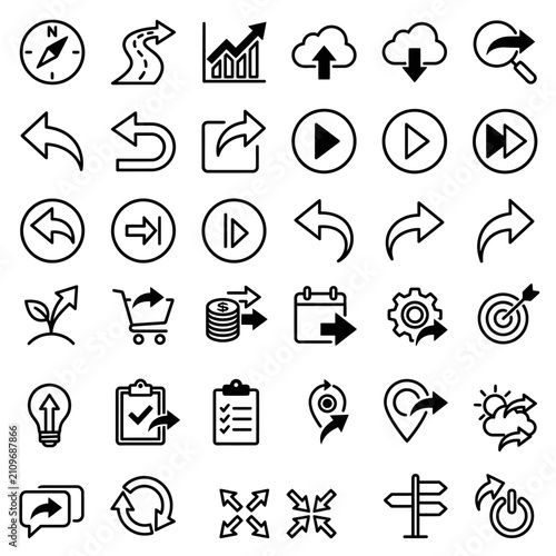 Collection of Modern Line Icons for Web and App Design: Arrows, Navigation, Business, and More