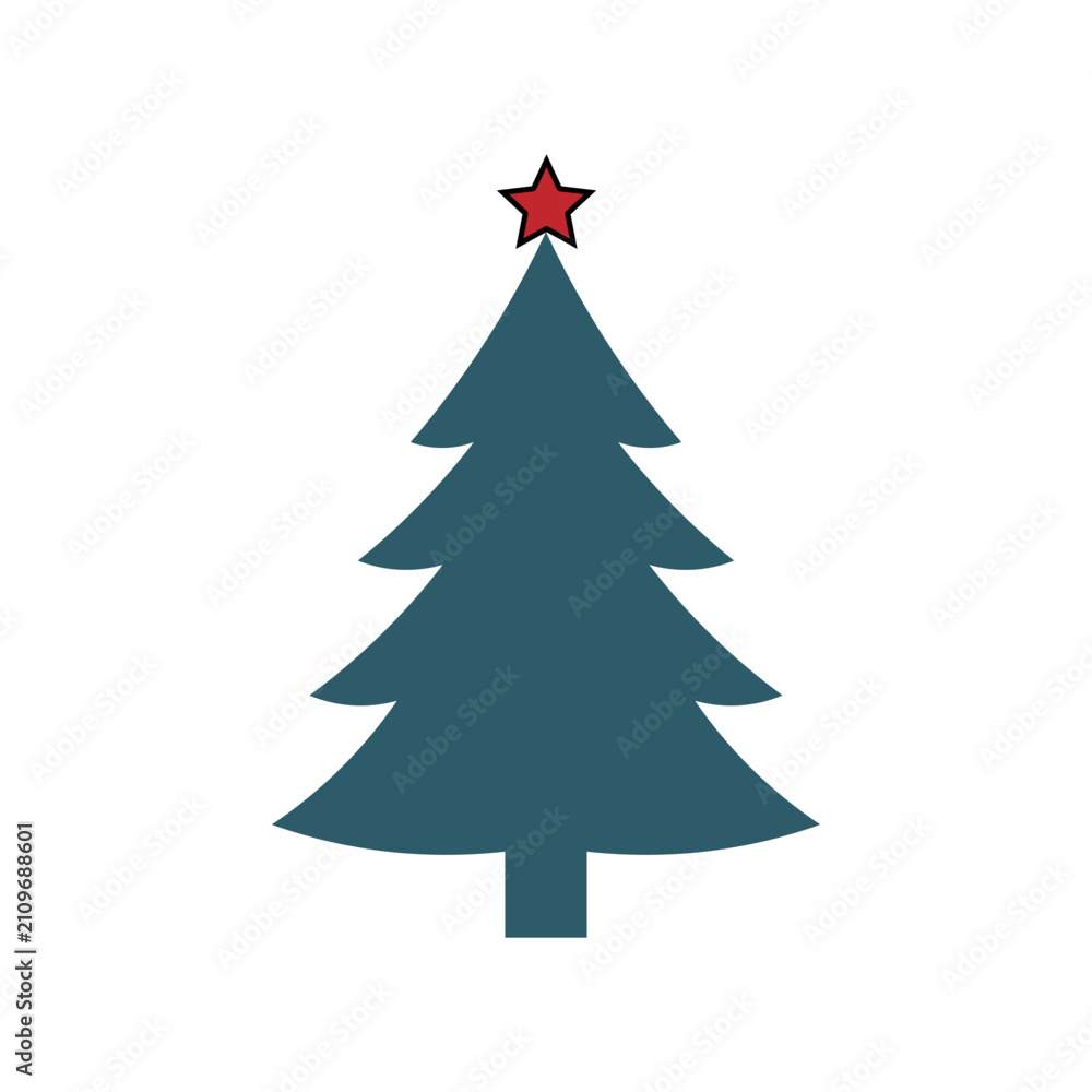 Obraz premium Blue Christmas Tree Vector Icon Minimal Holiday Pine Symbol Isolated on White Background