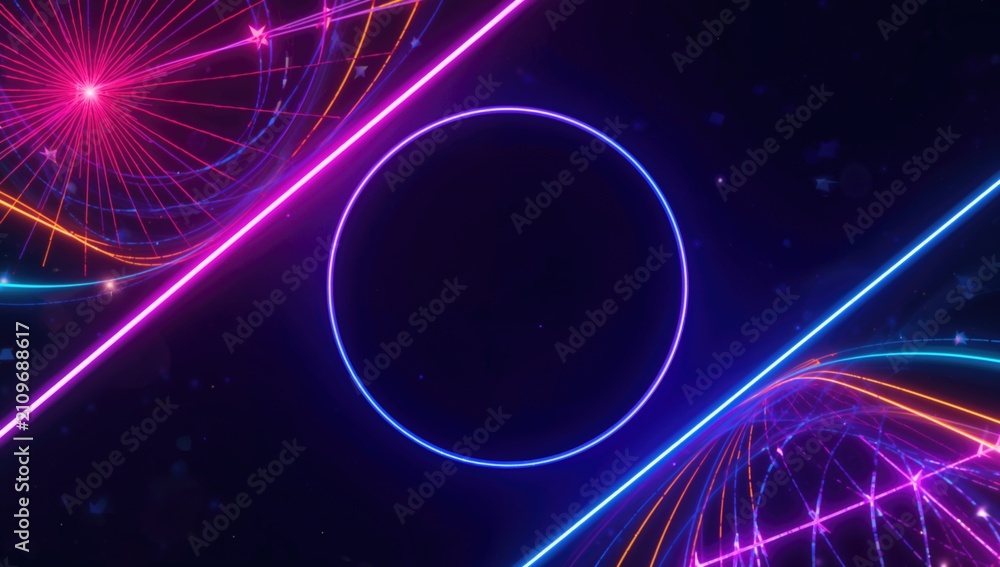 Fototapeta premium Geometric Neon Light Patterns with Dark Background