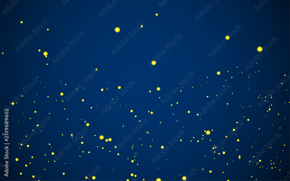 Fototapeta premium Elegant dark blue festive backdrop with glowing yellow confetti stars and soft light effect