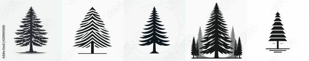 Obraz premium Cedar Tree Silhouette Vector Illustration