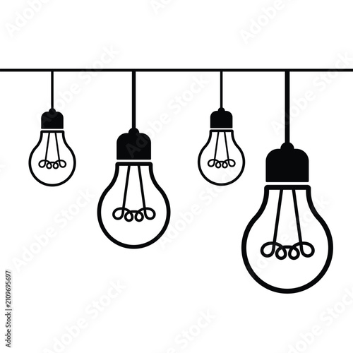 Принти на полотні String of hanging classic incandescent light bulbs in different sizes as a linea