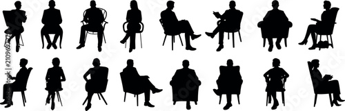 Seated People Silhouettes Displaying Various Postures and Gestures for Business and Design Concepts