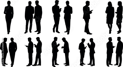 Professional Business People Silhouettes Engaged in Corporate Communication and Workplace Interaction Concept